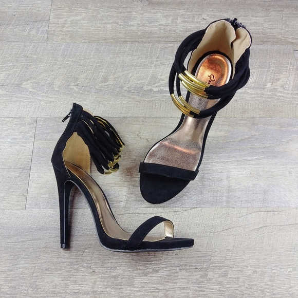 Black Heels Open Toe Stiletto Sandals - Picture 1 of 7